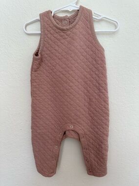 Pehr Quilted Sleeveless Romper Overalls in Pale Pink - 3-6 months